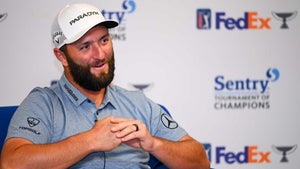 Jon Rahm of Spain talks to the media prior to the Sentry Tournament of Champions on The Plantation Course at Kapalua on January 3, 2023 in Kapalua, Maui, Hawaii.
