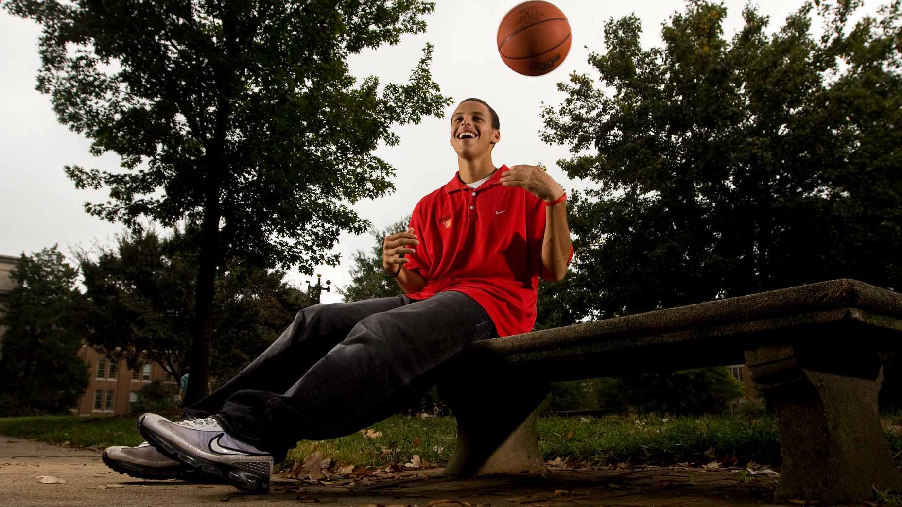 Portrait of Davidson basketball player Stephen Curry on the campus of Davidson University on Thursday, Sept. 9, 2008.