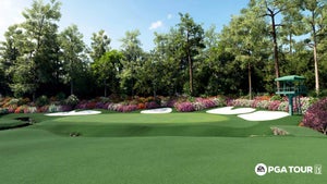 A screenshot of Augusta National's 13th green from the EA Sports PGA Tour video game.