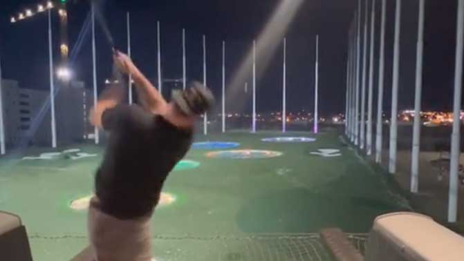 Angels OF Mike Trout hits one to the moon at Top Golf in Scottsdale