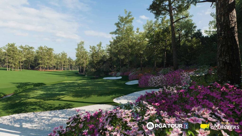 A screenshot of gameplay from EA Sports PGA Tour on Augusta National No. 13.