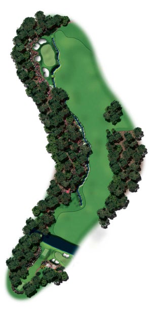 A diagram from the 2023 Masters Media guide of the 13th hole showing a new tournament tee.