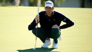 Chesson Hadley of the United States lines up a putt on the third green at Sea Island Resort Plantation Course on November 18, 2022 in St Simons Island, Georgia.