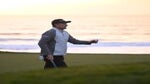 Justin Rose of England reacts to his putt on the ninth green during the final round of the AT&T Pebble Beach Pro-Am at Pebble Beach Golf Links on February 05, 2023 in Pebble Beach, California.