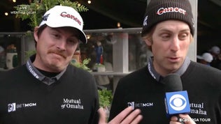 Joel Dahmen and celebrity partner Ben Rector give an interview with CBS.