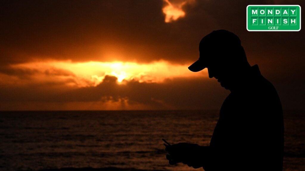 Justin Rose in the setting sun at Pebble Beach.