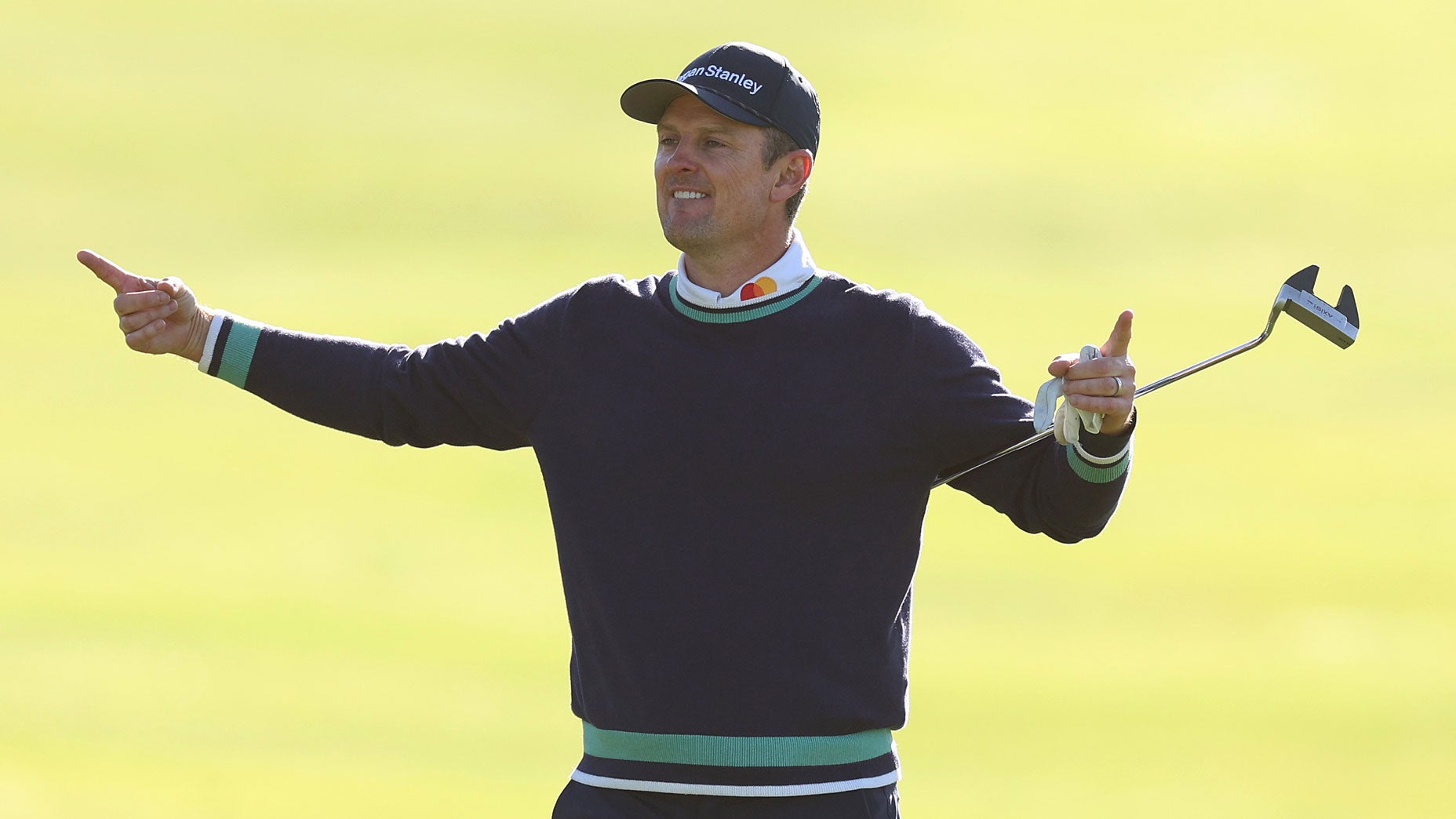 Justin Rose of England reacts on the 15th hole during the continuation of the final round of the AT&T Pebble Beach Pro-Am at Pebble Beach Golf Links on February 06, 2023 in Pebble Beach, California.