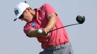 Seamus Power of Ireland tees off on the fifth hole during day two of the Abu Dhabi HSBC Championship at Yas Links Golf Course on January 20, 2023 in Abu Dhabi, United Arab Emirates.