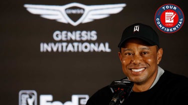 Tiger Woods of the United States speaks to the media during a press conference prior to The Genesis Invitational at Riviera Country Club on February 16, 2022 in Pacific Palisades, California.