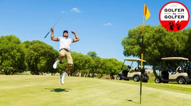 golfer jumps with excitement