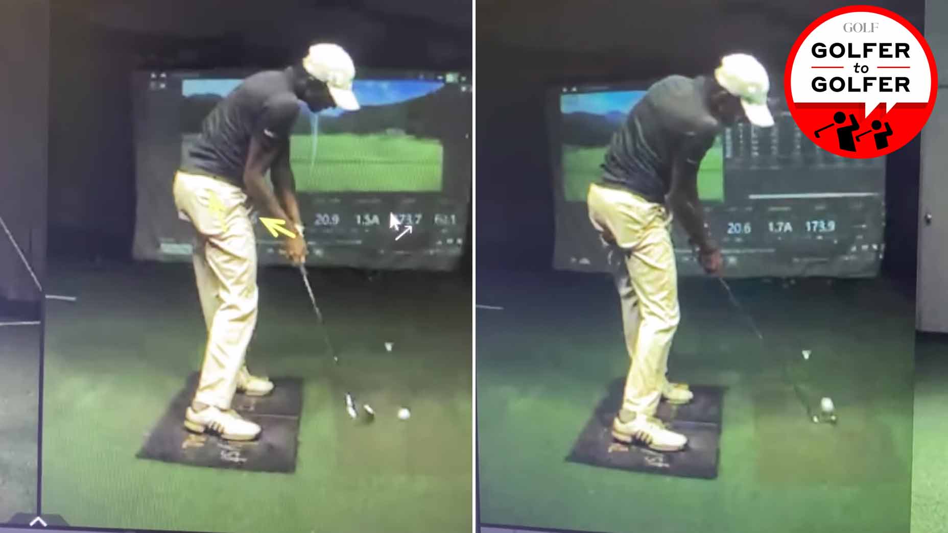 golfer hits balls into a simulator