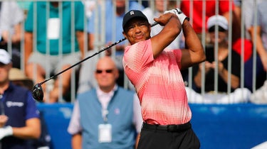 Tiger Woods hits drive at 2022 PNC Championship