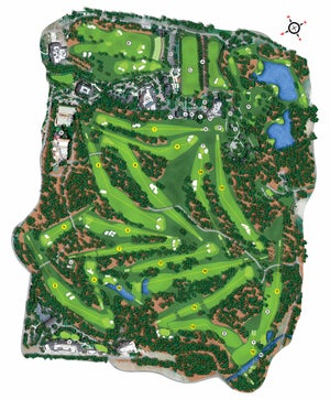 a map and course layout of augusta national golf club, home of the masters