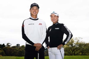 Minjee Lee of Australia and Min Woo Lee of Australia pose for a photograph ahead of the 2022 ISPS HANDA Australian Open at Victoria Golf Club on November 30, 2022 in Melbourne, Australia.