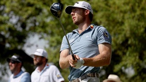 Sam Burns of the United States follows his shot from the eighth tee during day five of the World Golf Championships-Dell Technologies Match Play at Austin Country Club on March 26, 2023 in Austin, Texas.