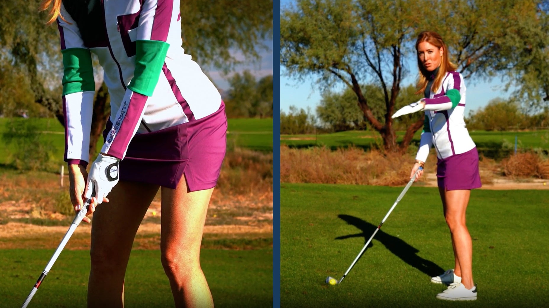 GOLF Top 100 Teacher Trillium Rose gives her tips on how to hit a ball that's above your feet, with a focus on adjusting your grip