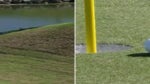 ball hits off slope and settles near hole