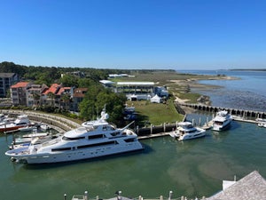 A view of the 18th hole of Harbour Town Golf Links from the Harbour Town Lighthouse.