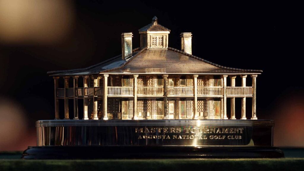 A detail of the Masters Trophy after Hideki Matsuyama of Japan won the Masters at Augusta National Golf Club on April 11, 2021 in Augusta, Georgia.