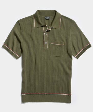 ITALIAN COTTON SILK TIPPED RIVIERA SWEATER POLO IN OAK MOSS TODD SNYDER