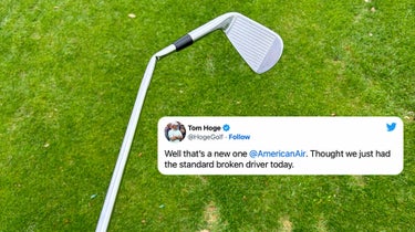 After competing at the Masters, PGA player Tom Hoge shared a photo of his mangled golf club upon arrival for this week's RBC Heritage.