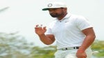 Tony Finau of the United States reacts after making par on the 6th hole during the final round of the Mexico Open at Vidanta on April 30, 2023 in Puerto Vallarta, Jalisco.