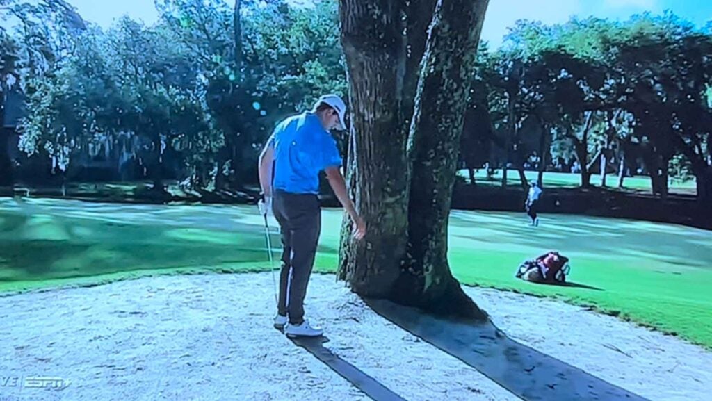 ‘Patrick Cantlay, he’s just like us’: World No. 4 chunks pitch — into a tree
