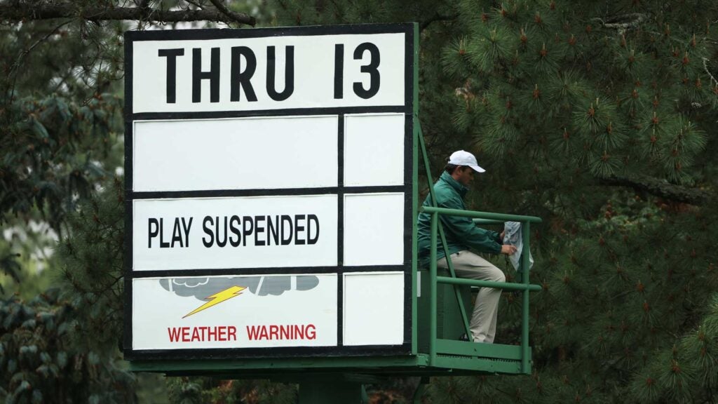 weather warning sign at augusta national