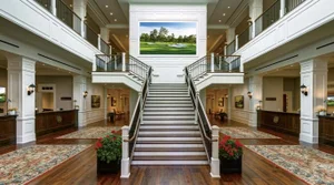 The inside of the media center at Augusta National