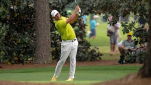 brooks koepka hits a shot on thursday at the masters