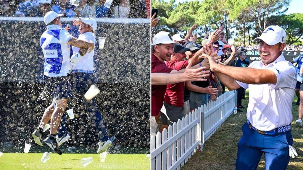 chase koepka celebrates a hole in one