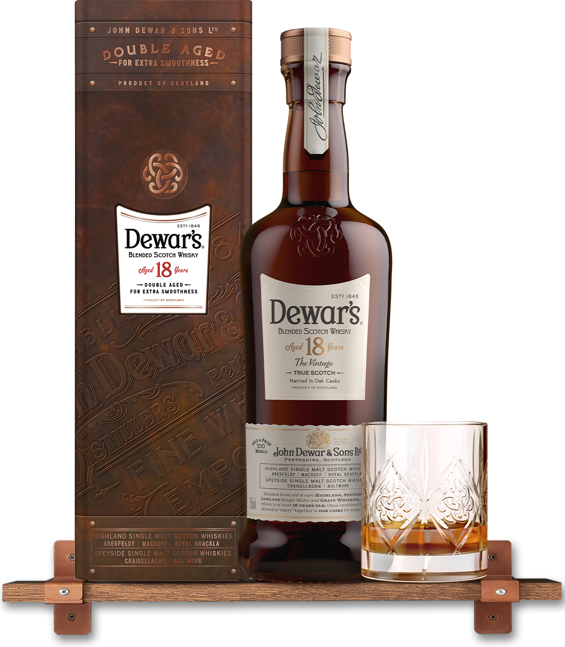 A rather indulgent post-dinner dram, our abundantly flavoursome Dewar’s 18 Year Old Blended Scotch Whisky has picked up awards all over the world since it was introduced to the range in 2003.