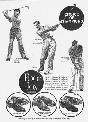 A 1950s-era ad touting the company’s Tour dominance and featuring three major champs — Tommy Bolt, Arnold Palmer and Dow Finsterwald.