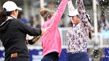 Lilia Vu claims second career major at Women's Open with dominant final-round performance 1 lilia vu gets doused in champagne
