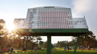 Masters leaderboard at Augusta National at sunrise