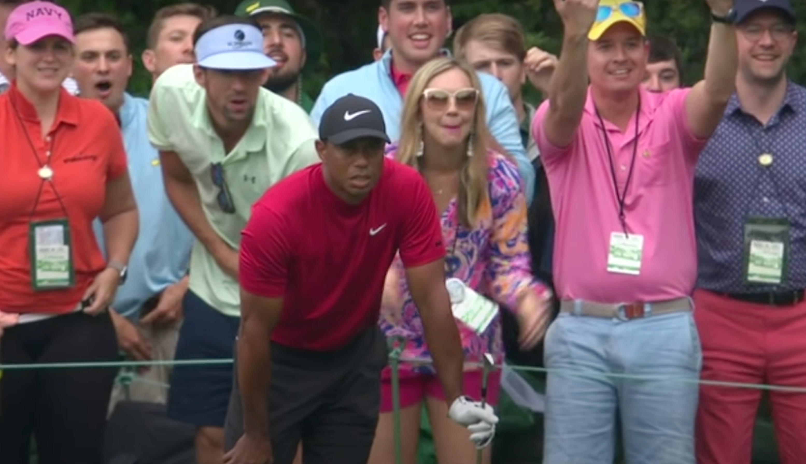 tiger woods 2019 masters 16th hole michael phelps