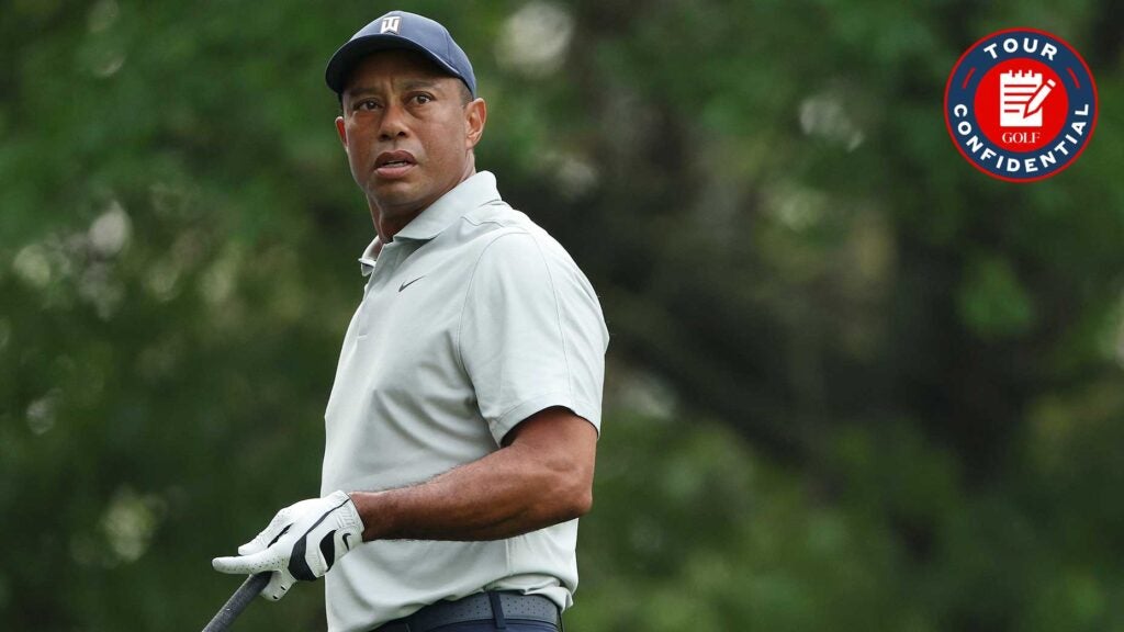 tiger woods looks on at the masters in 2023