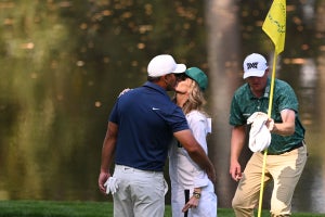 Jena Sims and Brooks Koepka at the 2023 Par-3 Contest
