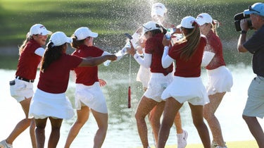 Rose Zhang of Stanford celebrates with her team after winning the individual medalist after the final round of the Division I Women's Individual Stroke Play Golf Championship at Grayhawk Golf Club on May 22, 2023 in Scottsdale, Arizona.