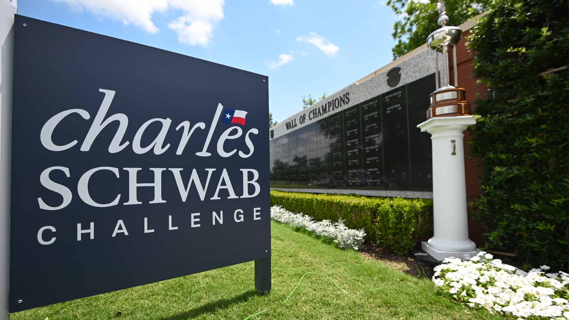 Charles Schwab Challenge signage on the first tee