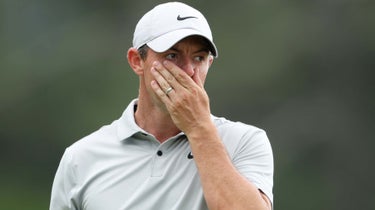 Rory McIlroy reacts to putt at 2023 Masters