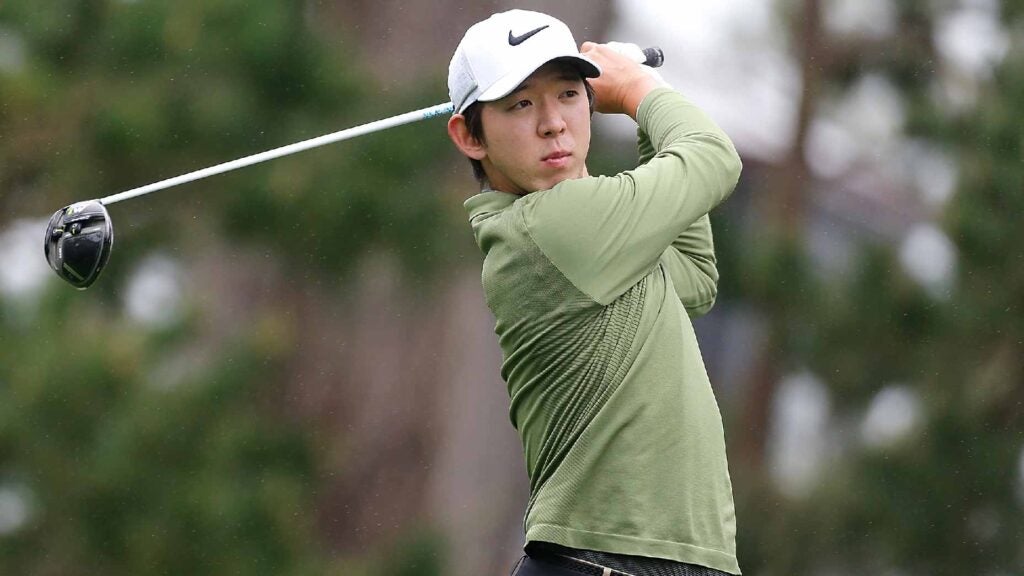 Seung-Yul Noh hits drive at AT&T Pebble Beach Pro-Am