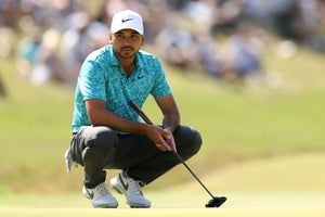 Jason Day of Australia lines up a putt during the second round of the 123rd U.S. Open Championship at The Los Angeles Country Club on June 16, 2023 in Los Angeles, California.