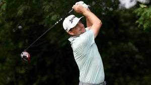 Keegan Bradley of the United States plays his shot from the 12th tee during the third round of the Travelers Championship at TPC River Highlands on June 24, 2023 in Cromwell, Connecticut.