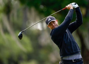 Amateur Ludvig Aberg of Sweden plays his shot from the 14th tee during the final round of the Valspar Championship at Innisbrook Resort and Golf Club on March 19, 2023 in Palm Harbor, Florida.
