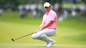 Rory McIlroy of Northern Ireland reacts to his putt on the 2nd hole during the final round of the RBC Canadian Open at Oakdale Golf & Country Club on June 11, 2023 in Toronto, Ontario.