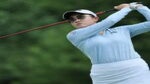 Rose Zhang of the United States hits a tee shot on the eighth hole during the final round of the KPMG Women's PGA Championship at Baltusrol Golf Club on June 25, 2023 in Springfield, New Jersey.