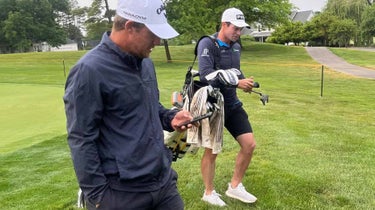 Viktor Hovland is caddying for Zach Bouchou in U.S. Open final qualifying.