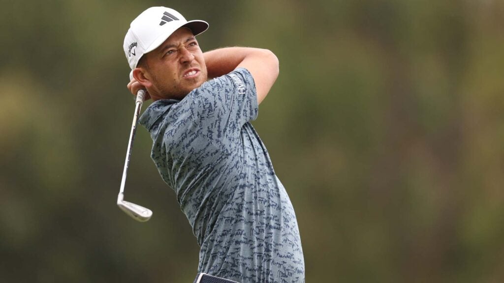 Xander Schauffele of the United States plays his shot from the seventh tee during the first round of the 123rd U.S. Open Championship at The Los Angeles Country Club on June 15, 2023 in Los Angeles, California.