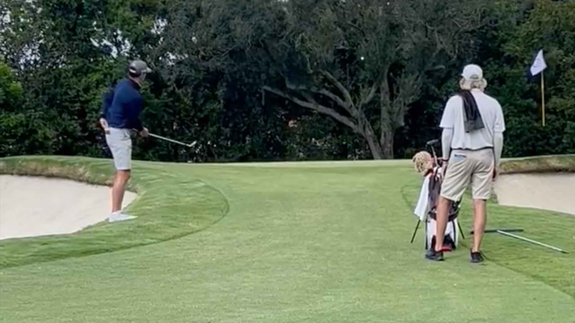 Austen Truslow, a PGA Tour player known as a trick-shot enthusiast, is using a one-handed chipping technique at his U.S. Open qualifier
